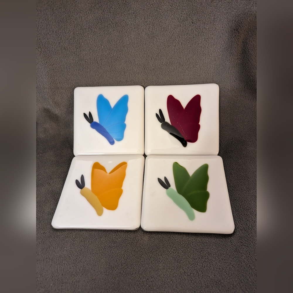 **HOST PICK** Fused Glass Coaster Set of 4 Features Colorful Butterflies